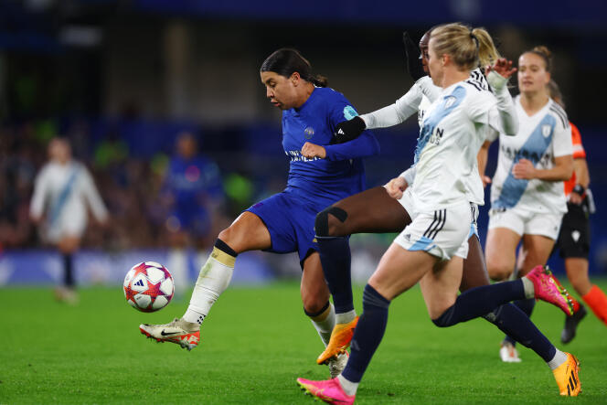 El delantero del Chelsea Sam Kerr, durante un partido de la Ligue des Champions contra el PSG en el estadio Stamford Bridge, Londres, el 23 de noviembre de 2023.